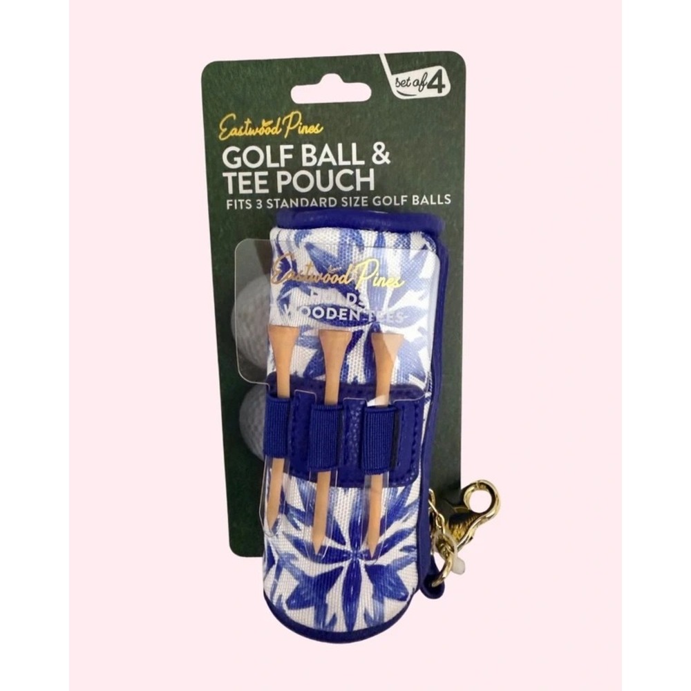 NEW Eastwood Pines Golf Ball and Tee Pouch Blue White Floral Gold Clasp